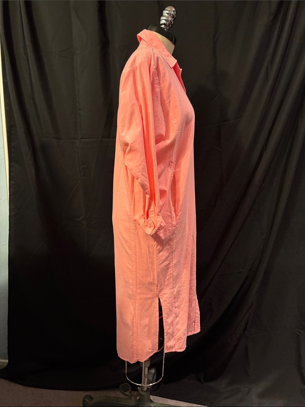 Coral Pink Button-Down Shirt Dress - Picture 2 of 5